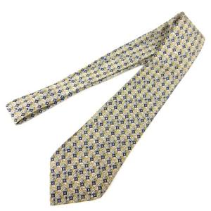 HERMES ネクタイ レギュラータイ 総柄 シルク100% フランス製 ブルー