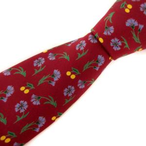 ネクタイ レギュラータイ 花柄 シルク100% フランス製 レッド