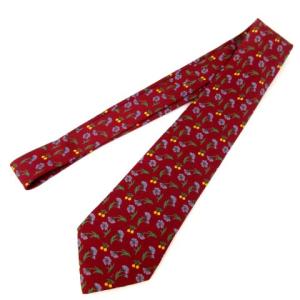 HERMES ネクタイ レギュラータイ 花柄 シルク100% フランス製 レッド