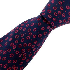 美品 ネクタイ レギュラータイ ドット 水玉 総柄 シルク100% フランス製 ネイビー レッド