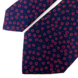 HERMES 美品 ネクタイ レギュラータイ ドット 水玉 総柄 シルク100% フランス製 ネイビー レッド