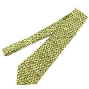 HERMES 美品 ネクタイ レギュラータイ 総柄 シルク100% フランス製 グリーン