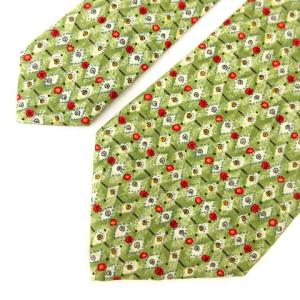 HERMES 美品 ネクタイ レギュラータイ 総柄 シルク100% フランス製 グリーン