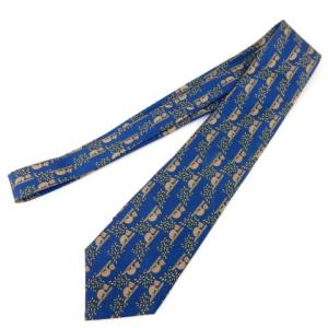 HERMES ネクタイ シルク レギュラータイ 総柄 ベアー ネイビー