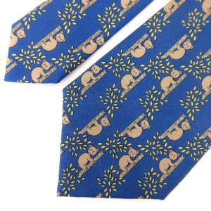 HERMES ネクタイ シルク レギュラータイ 総柄 ベアー ネイビー