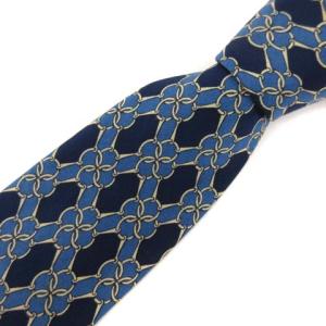 美品 ネクタイ シルク100% 総柄 フランス製 ネイビー