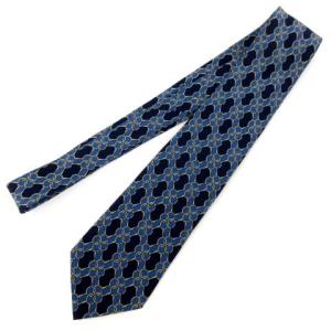 HERMES 美品 ネクタイ シルク100% 総柄 フランス製 ネイビー