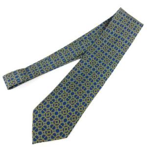 HERMES ネクタイ ワイドタイ シルク100% 総柄 フランス製 ブルー