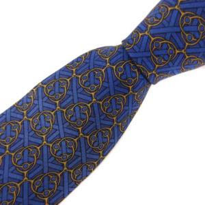美品 ネクタイ レギュラータイ シルク100% 総柄 フランス製 ブルー