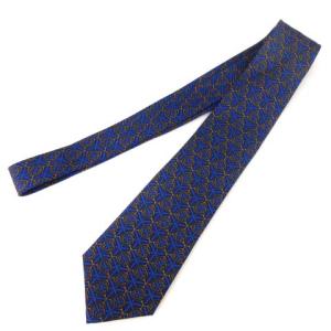 HERMES 美品 ネクタイ レギュラータイ シルク100% 総柄 フランス製 ブルー