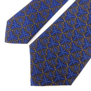 HERMES 美品 ネクタイ レギュラータイ シルク100% 総柄 フランス製 ブルー
