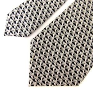 HERMES ネクタイ レギュラータイ 総柄 シルク100% フランス製 ブラック ホワイト
