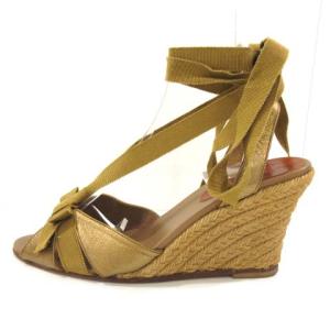 Christian Louboutin レースアップ サンダル ウェッジソール グログランリボン レザー スペイン製 36 ブラウン