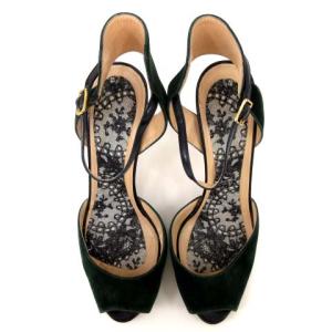 PELLICO サンダル ピンヒール ベルベット レザー アンクルストラップ 37.5 緑