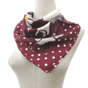 花柄ドットシルクスカーフ ボルドー