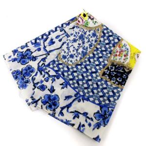 TORY BURCH タグ付き スカーフ ハンカチ ロゴ 花柄 総柄 コットン100% 青