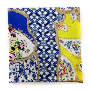 TORY BURCH タグ付き スカーフ ハンカチ ロゴ 花柄 総柄 コットン100% 青