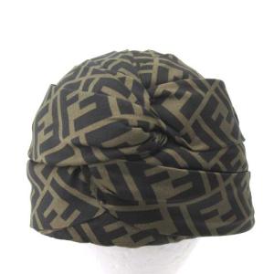 FENDI ターバン ズッカ柄 シルク S カーキ系