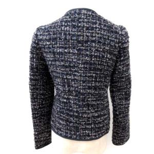 EMPORIO ARMANI 美品 ノーカラージャケット ツイード  ショート丈 紺 ネイビー 1 S相当 FK3196