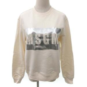 トレーナー スウェット プルオーバー プリント ロゴ クルーネック クリーム色 S