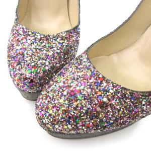 JIMMY CHOO グリッター パンプス プラットフォーム ハイヒール 切替 レザー 24cm ピンク系