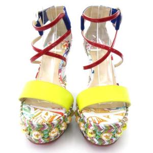 Christian Louboutin ウェッジソール サンダル ストリートアート ストラップ 装飾 37 イエロー