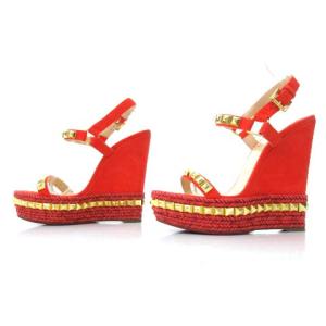 Christian Louboutin ウェッジソール サンダル スタッズ スエード 37 オレンジ