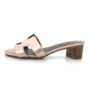 HERMES サンダル オアジス ミュール メタリック レザー 36