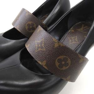 LOUIS VUITTON パフィーライン パンプス レザー モノグラム ベルト プラットフォーム 23.5cm ブラック