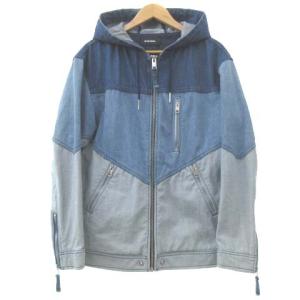 デニム パーカー ジップアップ パッチワーク S 青 
