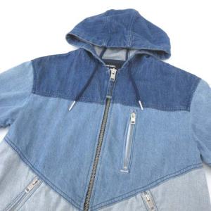 DIESEL デニム パーカー ジップアップ パッチワーク S 青 