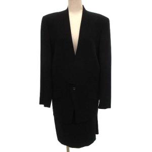 スカートスーツ ひざ丈 テーラードジャケット シングル ウール M ブラック