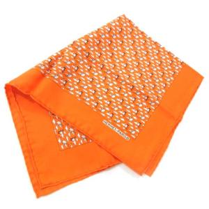 HERMES カレ40 スカーフ プチカレ 総柄 トランク 鳥デザイン オレンジ