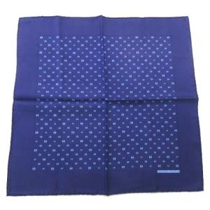 カレ40 スカーフ プチカレ H柄 シルク ポケットチーフ フランス製 ネイビー
