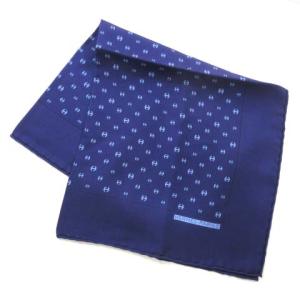 HERMES カレ40 スカーフ プチカレ H柄 シルク ポケットチーフ フランス製 ネイビー