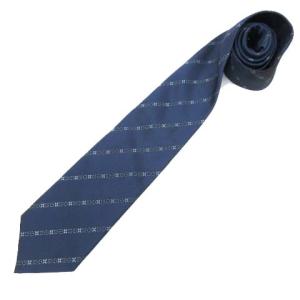ネクタイ レギュラータイ ビジネス モノグラム ストライプ 刺繍 シルク ネイビー