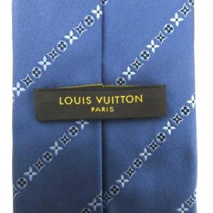 LOUIS VUITTON ネクタイ レギュラータイ ビジネス モノグラム ストライプ 刺繍 シルク ネイビー