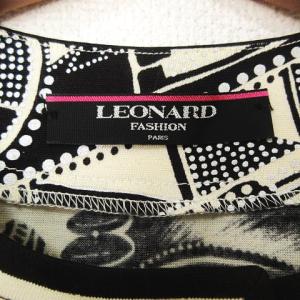 LEONARD FASHION ノーカラージャケット 薄手 総柄 シルク混 M ブラック