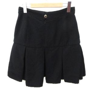 CHANEL  K062210 スカート ひざ丈 パイル ペプラム タック シルク混 国内正規 40 黒