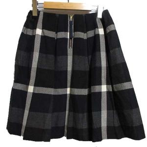 BLUE LABEL CRESTBRIDGE チェック プリーツ スカート ひざ丈 ウール ウエストゴム バックファスナー 36 ネイビー