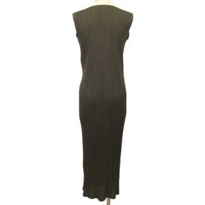PLEATS PLEASE ISSEY MIYAKE ノースリーブ ワンピース ロング 裾スリット スリムシルエット 2 カーキ
