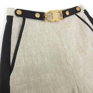 TORY BURCH レザー切替リネンパンツ 0 ベージュ