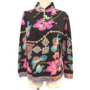 LEONARD FASHION セットアップ トップス スカート 上下 ジュエリー 宝石柄 花柄 シルク混 金ボタン M 黒 ブラック IBO19