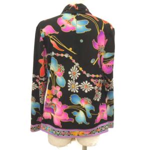 LEONARD FASHION セットアップ トップス スカート 上下 ジュエリー 宝石柄 花柄 シルク混 金ボタン M 黒 ブラック IBO19