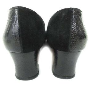 Salvatore Ferragamo ガンチーニ パンプス スエード チャンキーヒール クロコ型押し ブラック