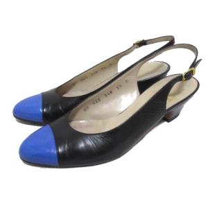 パンプス バックストラップ レザー 5 ブラック ブルー