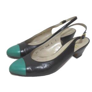 パンプス バックストラップ チャンキーヒール ブラック グリーン 5