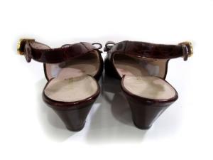 Salvatore Ferragamo ヴァラ パンプス クロコ型押し アンクルストラップ レザー 23cm ブラウン