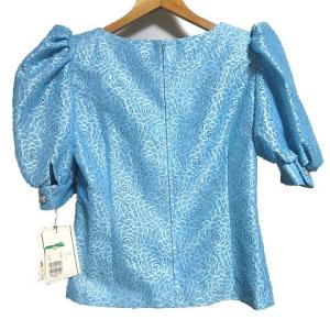GIVENCHY ヴィンテージ フラワーレース ブラウス 五分袖 プルオーバー ボリュームスリーブ 10 ライトブルー