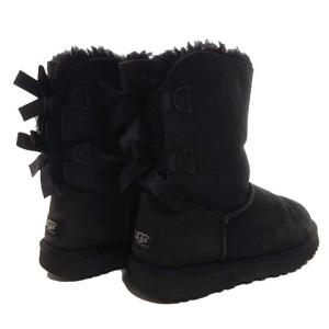 BAILEY BOW ムートンブーツ ショート サテンリボンアイ フラット 25cm ブラック